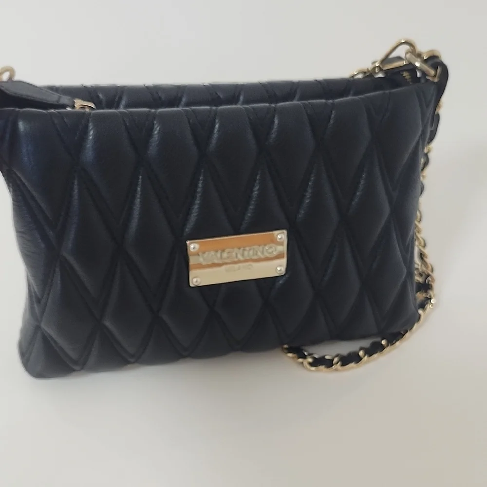 Valentino Black Quilted Leather Shoulder Bag With Removable Chain Straps 10x 7 - Picture 1 of 16